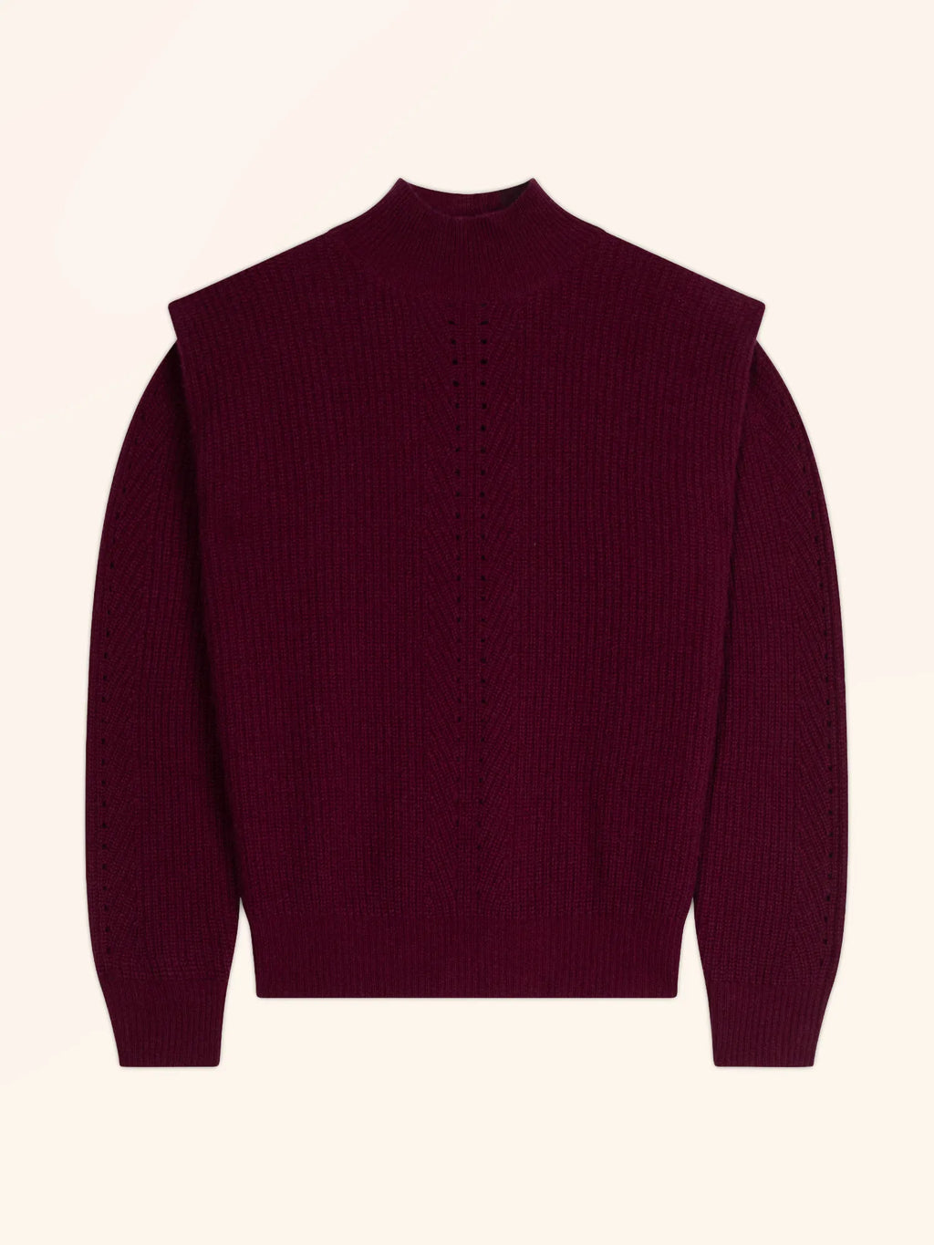 IQUITOS Sweater Mock Neck Pleated Shoulders 4 Ply Burgundy