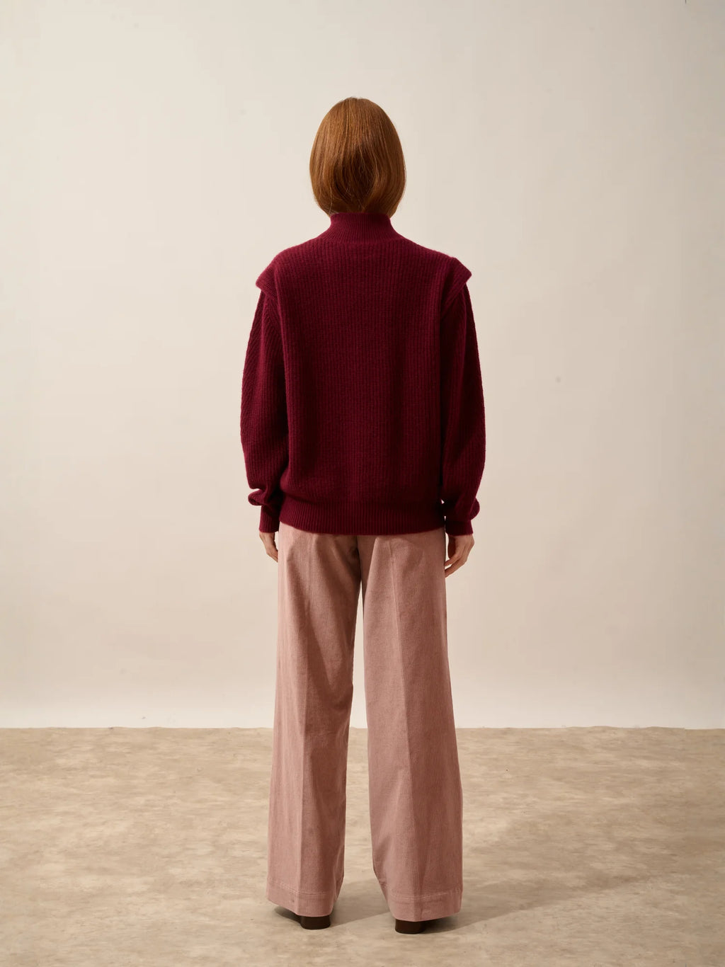 IQUITOS Sweater Mock Neck Pleated Shoulders 4 Ply Burgundy