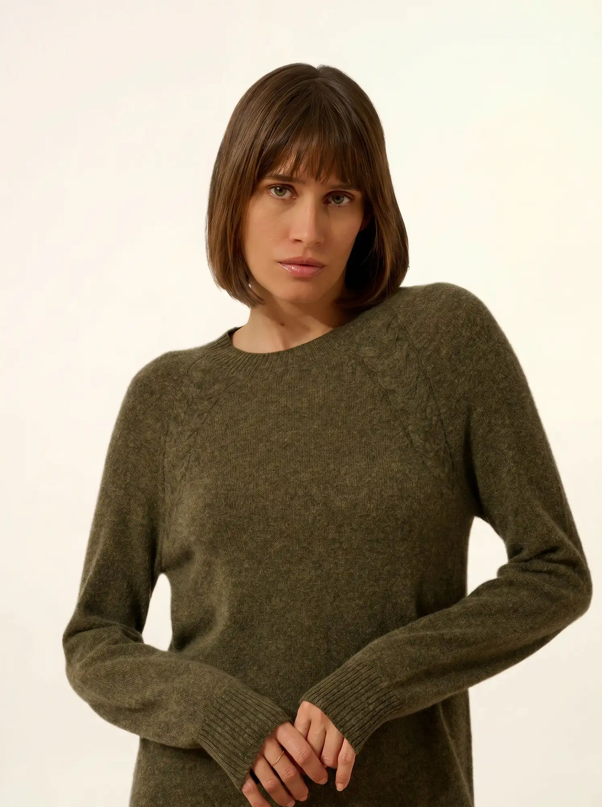 SYLVIE Kleid kurz Rundhalsausschnitt Army meliert