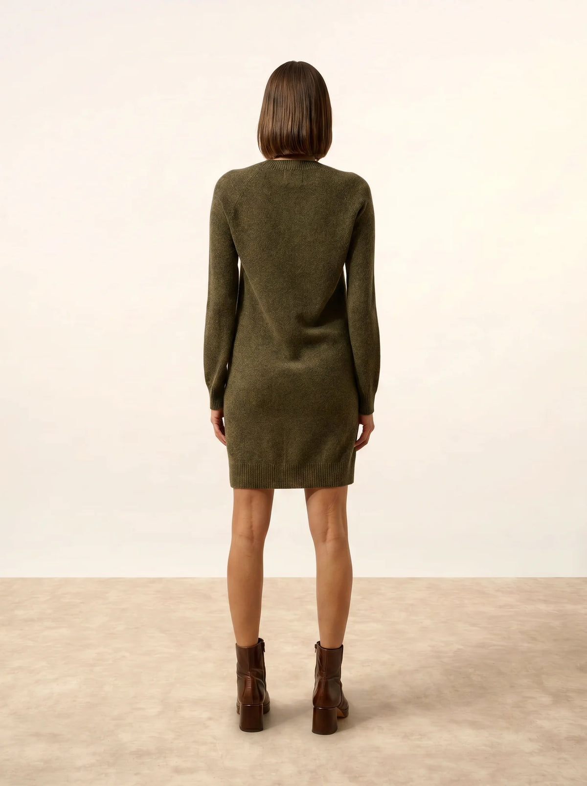 SYLVIE Kleid kurz Rundhalsausschnitt Army meliert