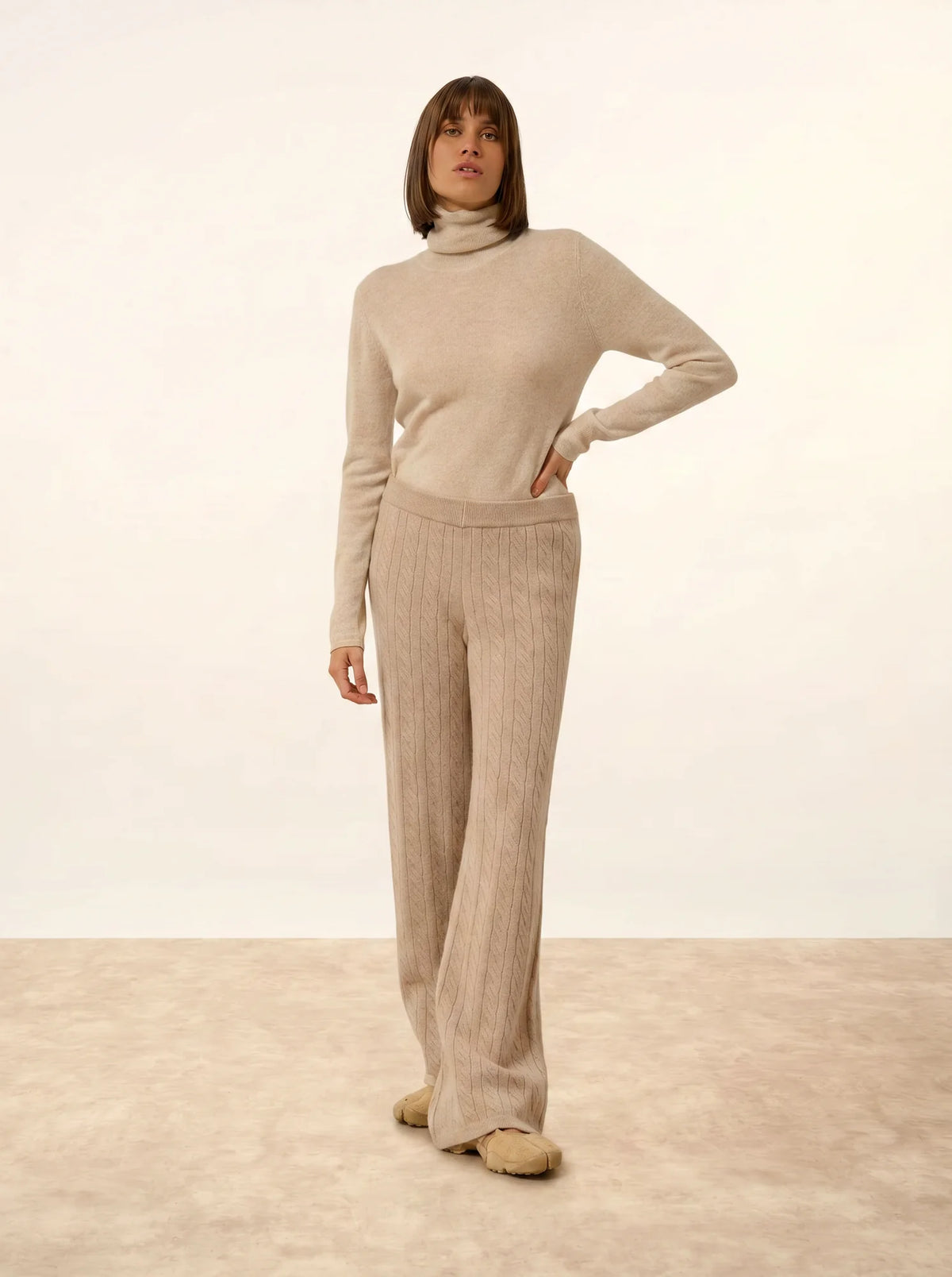 COLETTE Pantalon Large 4 Fils Camel Clair Chiné