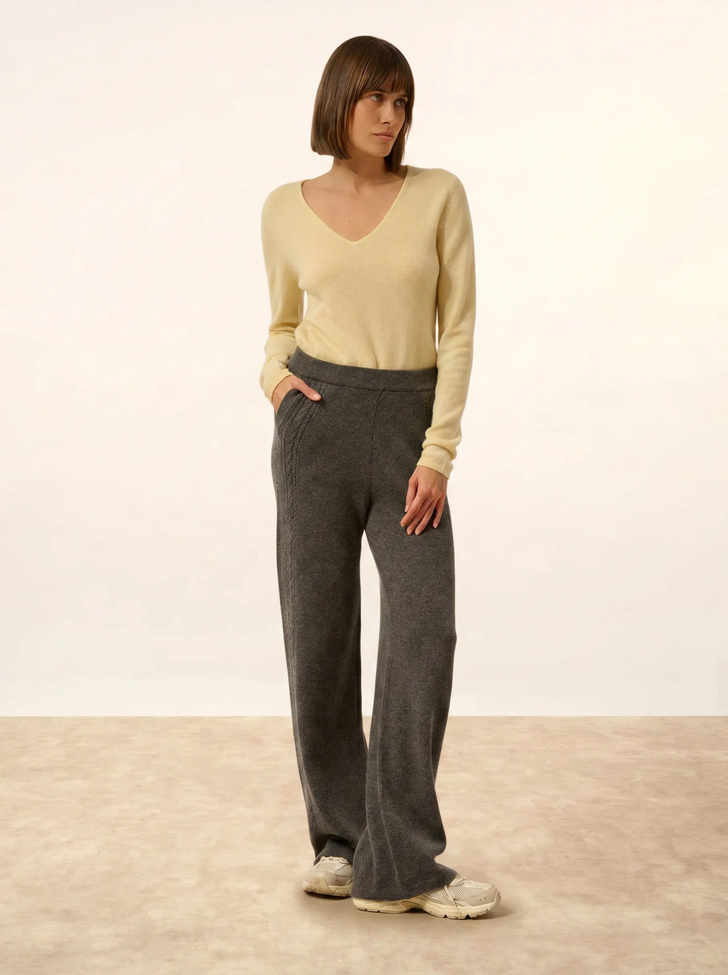 ODETTE Pantalon Large 4 Fils Anthracite Chiné
