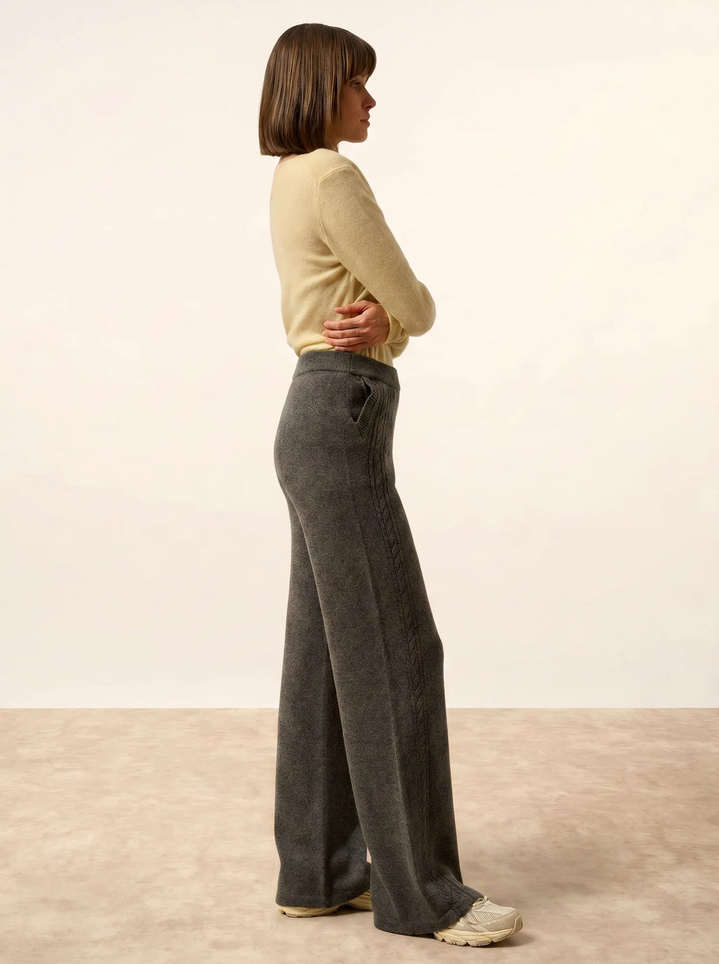 ODETTE Pantalon Large 4 Fils Anthracite Chiné