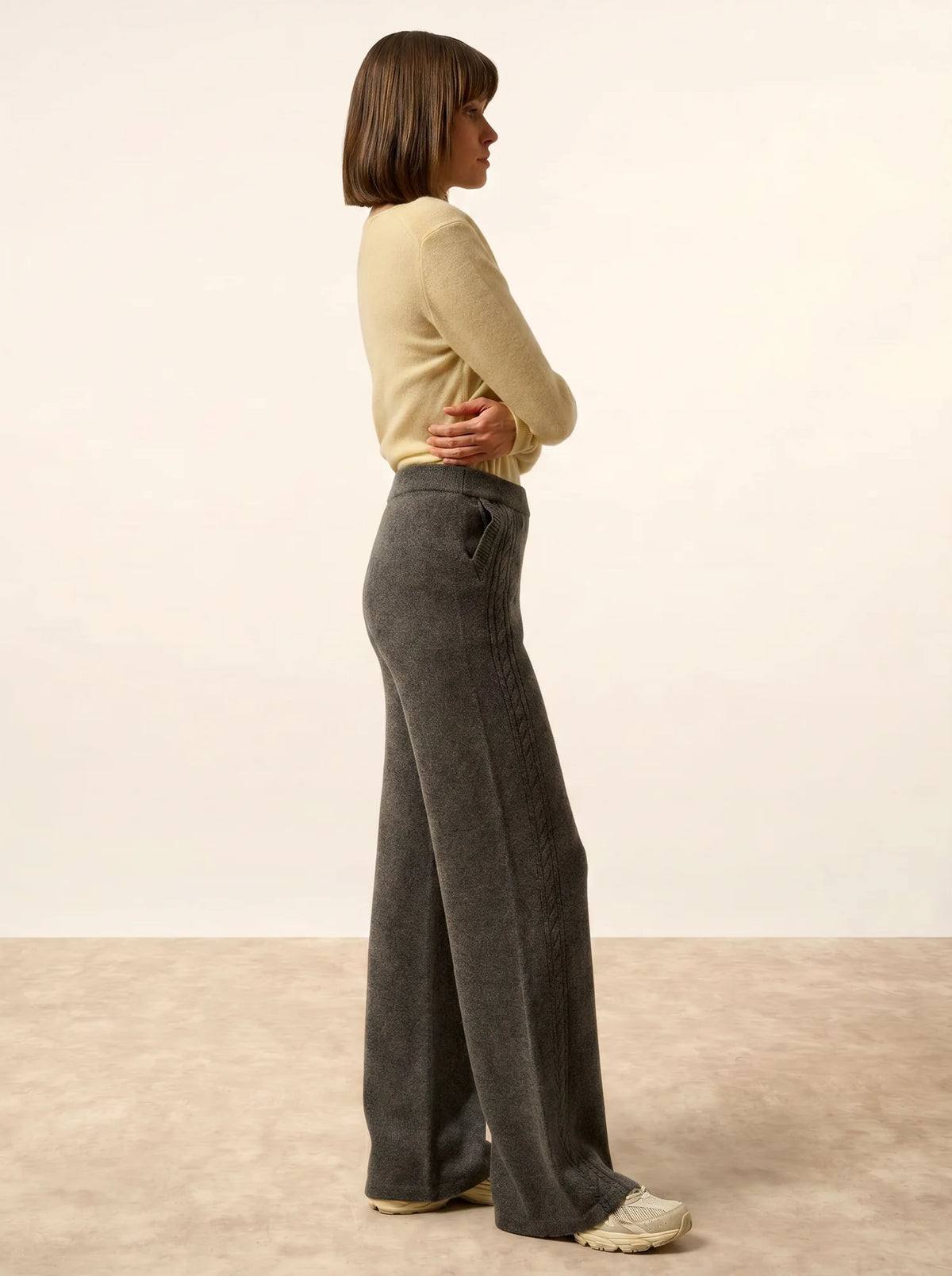 ODETTE Pantalon Large 4 Fils Anthracite Chiné