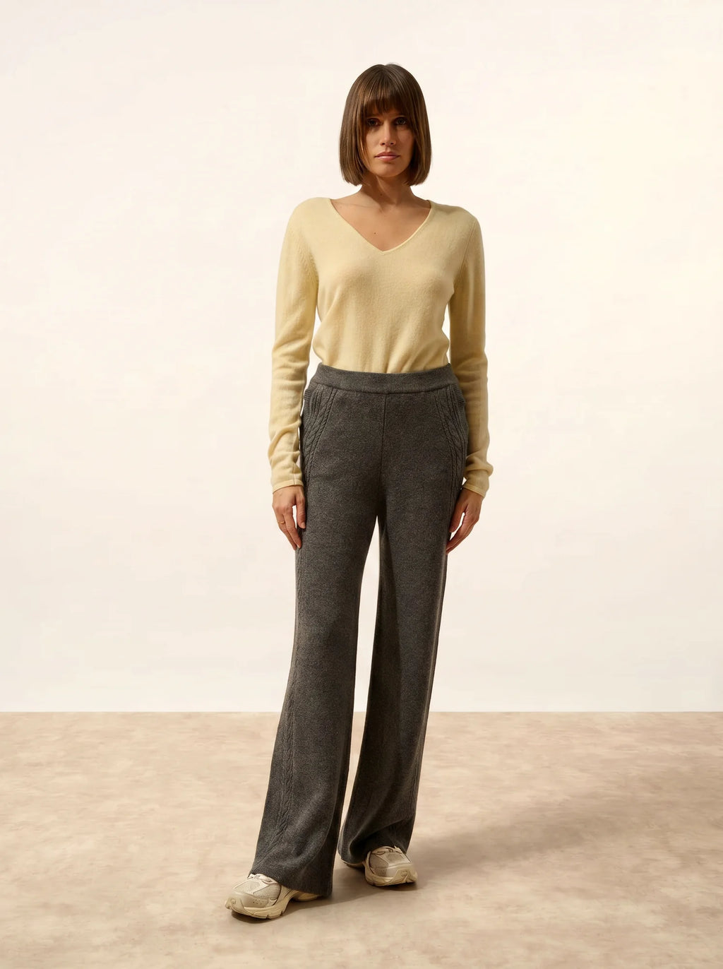 ODETTE Pantalon Large 4 Fils Anthracite Chiné