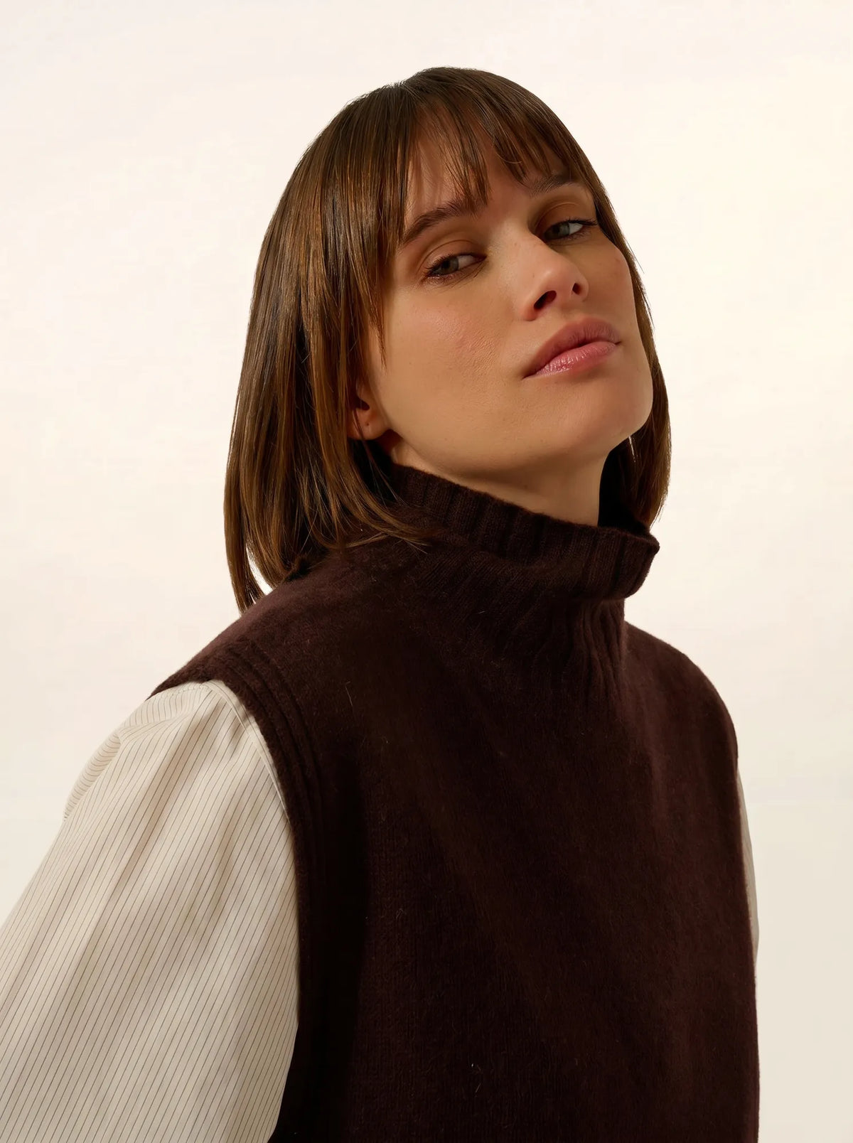 JOHANA Poncho Ouvert Col Roulé 4 Fils Choco