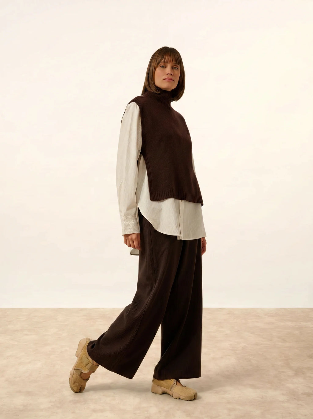 JOHANA Poncho Ouvert Col Roulé 4 Fils Choco