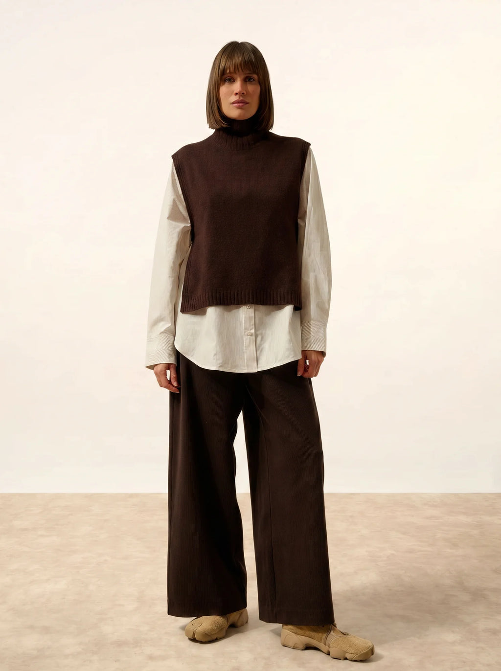 JOHANA Poncho Ouvert Col Roulé 4 Fils Choco