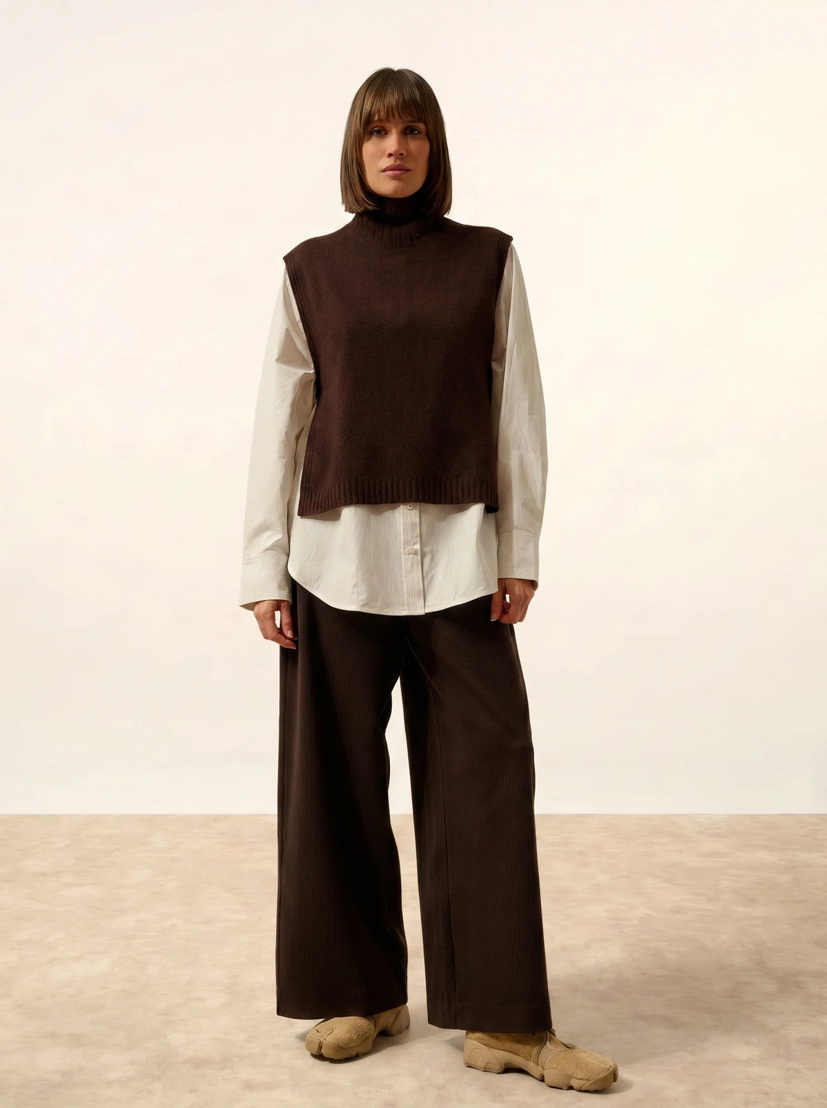 JOHANA Poncho Ouvert Col Roulé 4 Fils Choco