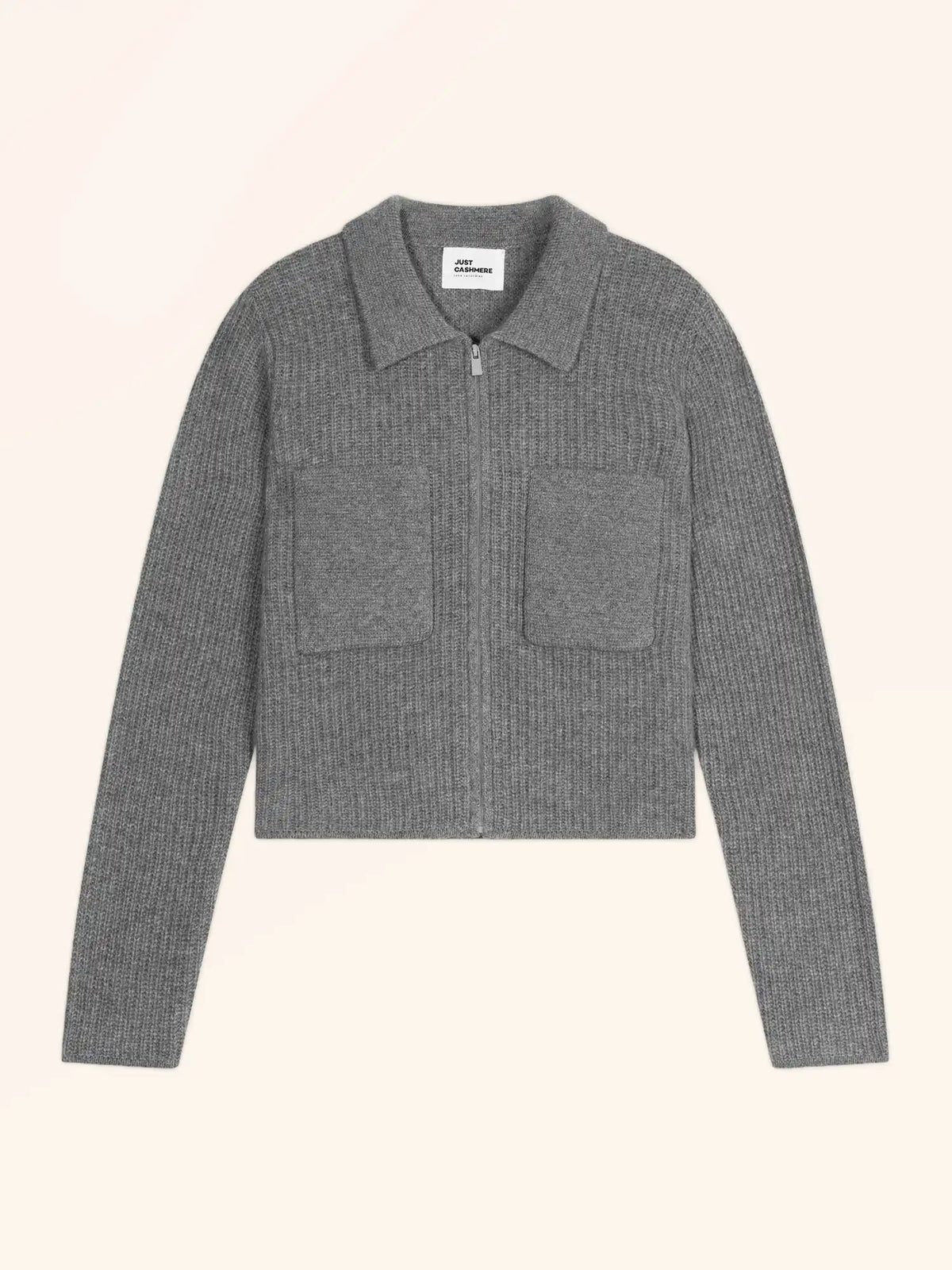 MARGARETHE Kurze Jacke mit Reißverschluss Hemdkragen 4-fädig Flanellgrau meliert