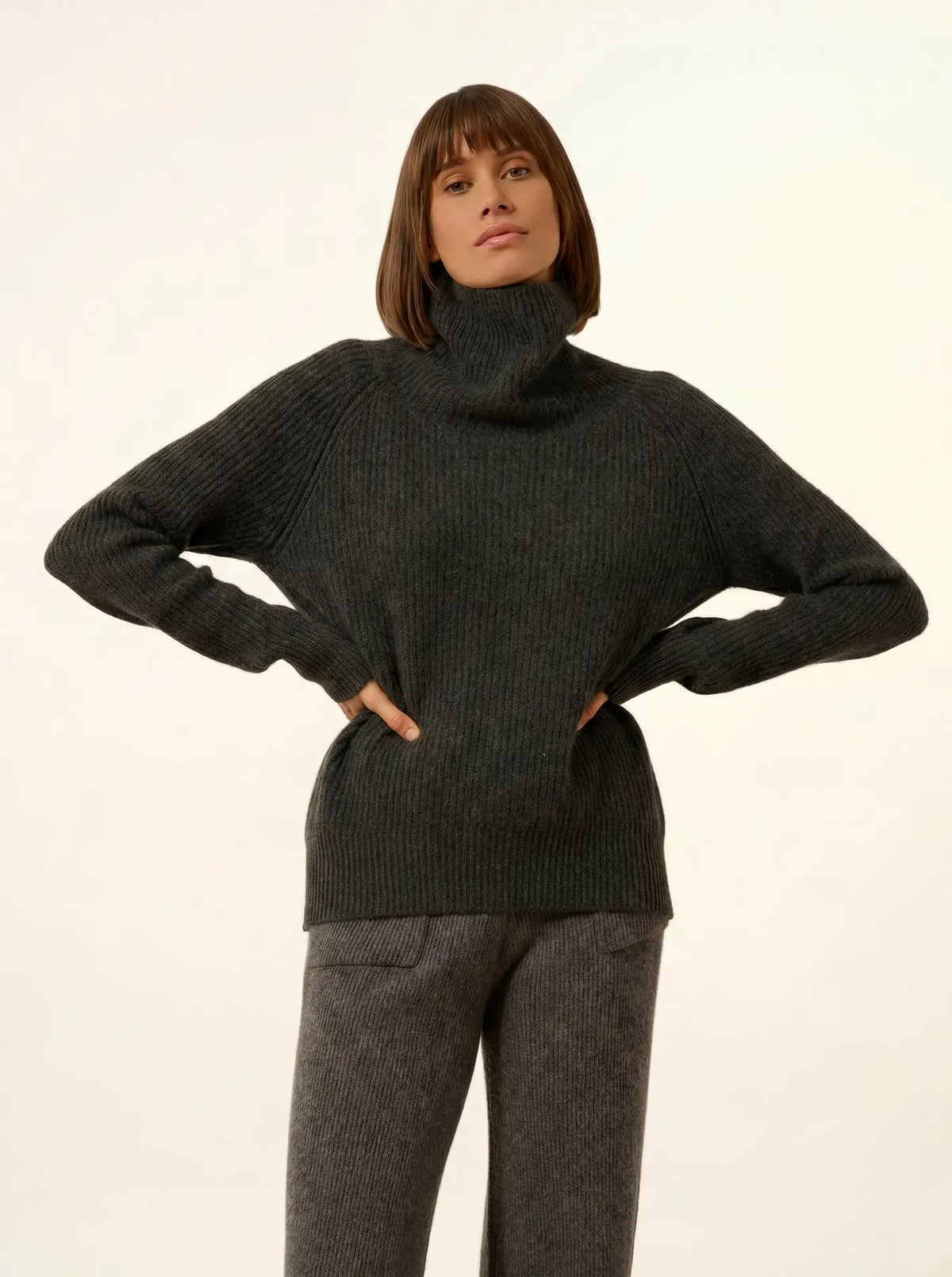 TAYLOR Pullover Stehkragen 4-fädig Carbon meliert