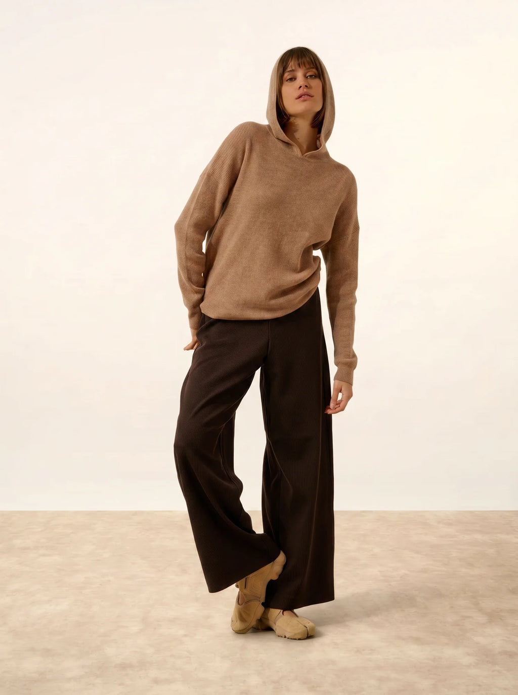 BEELE Pullover mit Kapuze Camel meliert
