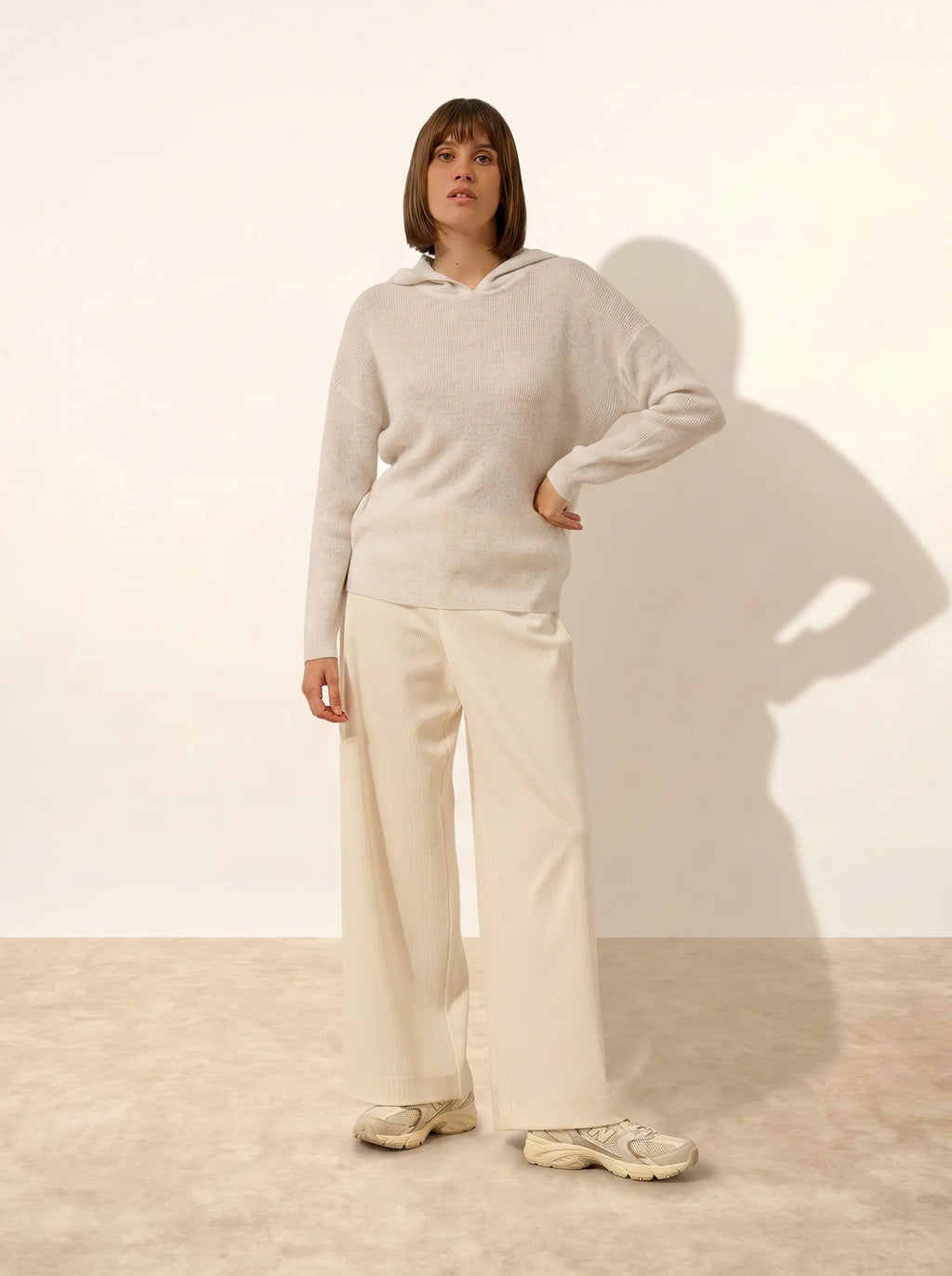 BEELE Pull Capuche Blanc Chiné