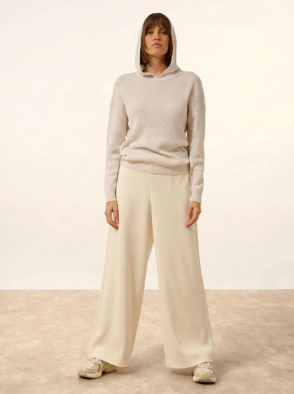 BEELE Pull Capuche Blanc Chiné