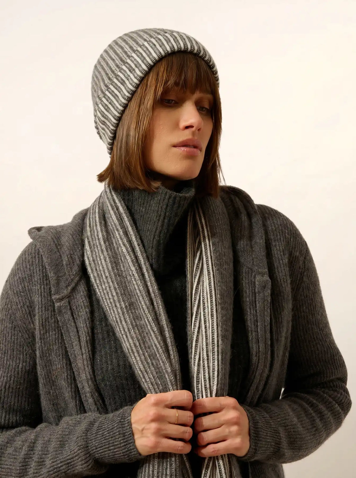 SLOANNE Beanie 4 Ply Heather Charcoal and Ivory