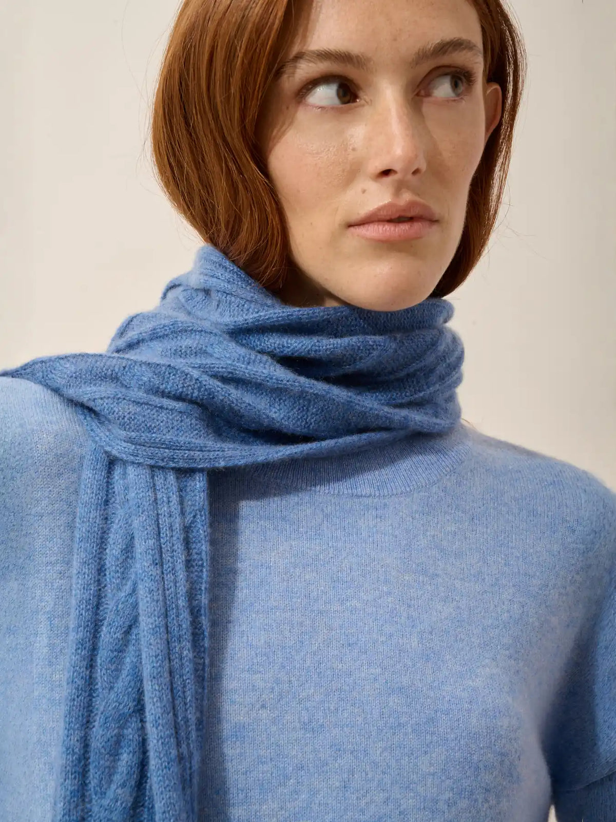 AELITH Écharpe 4 Fils Bleu Denim