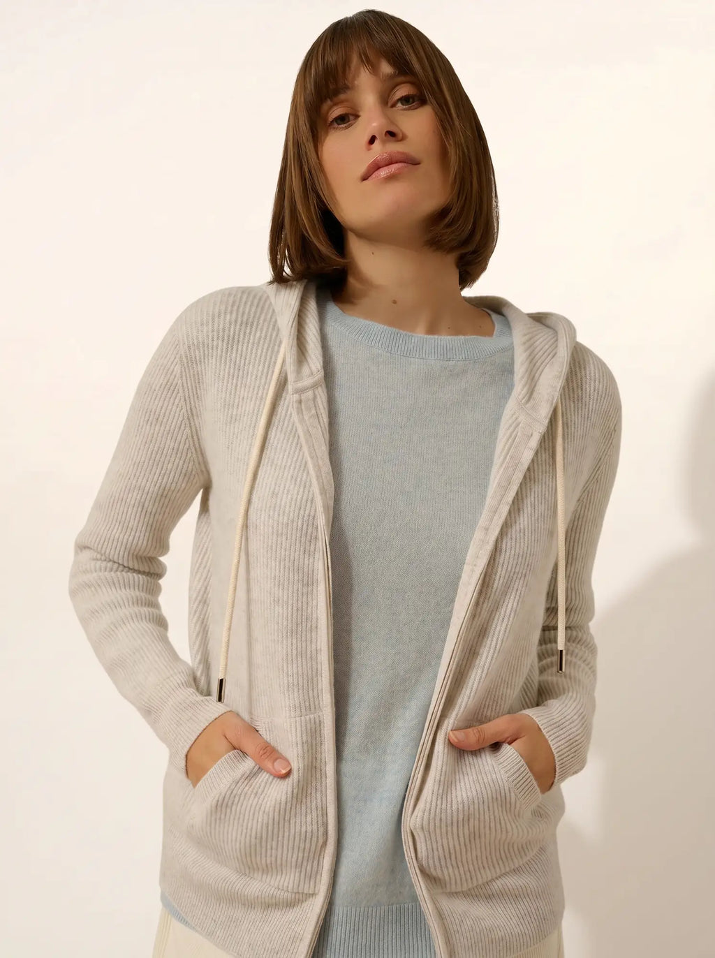JIJISUN Vest Zipped Hooded Heather Pearl Grey