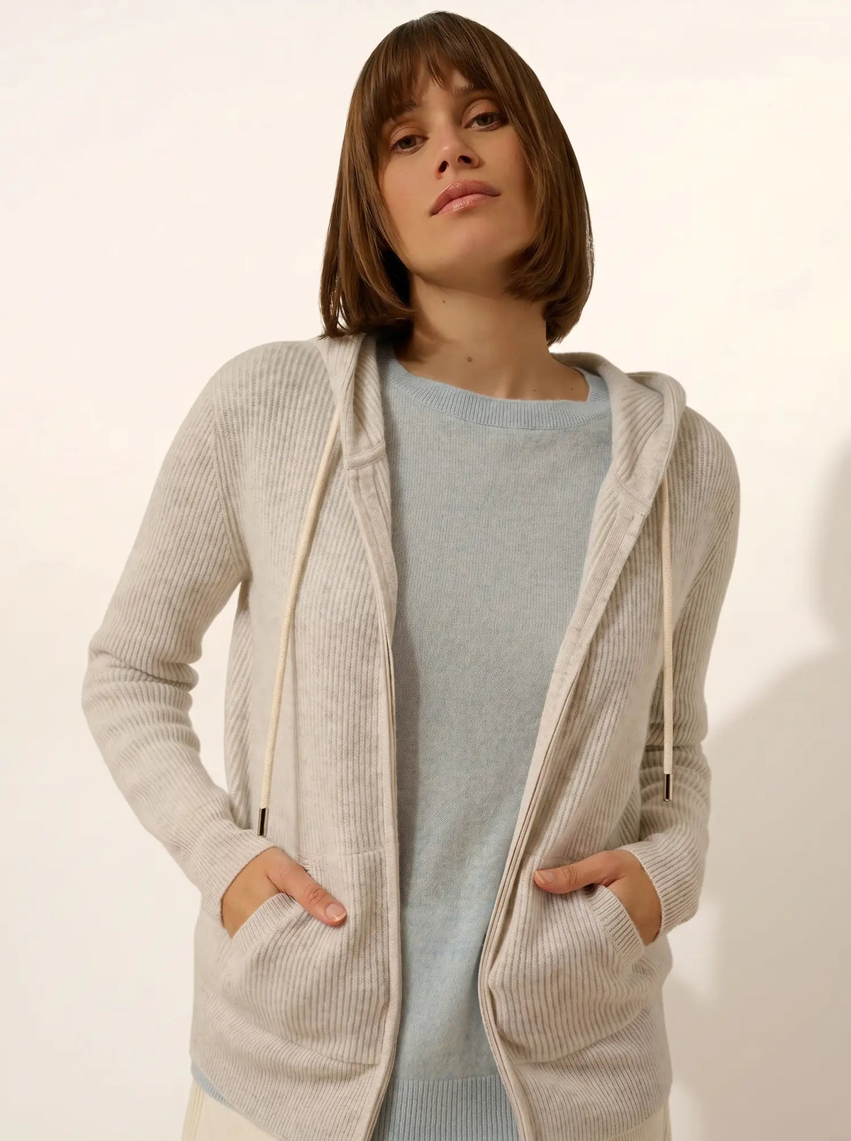 JIJISUN Vest Zipped Hooded Heather Pearl Grey