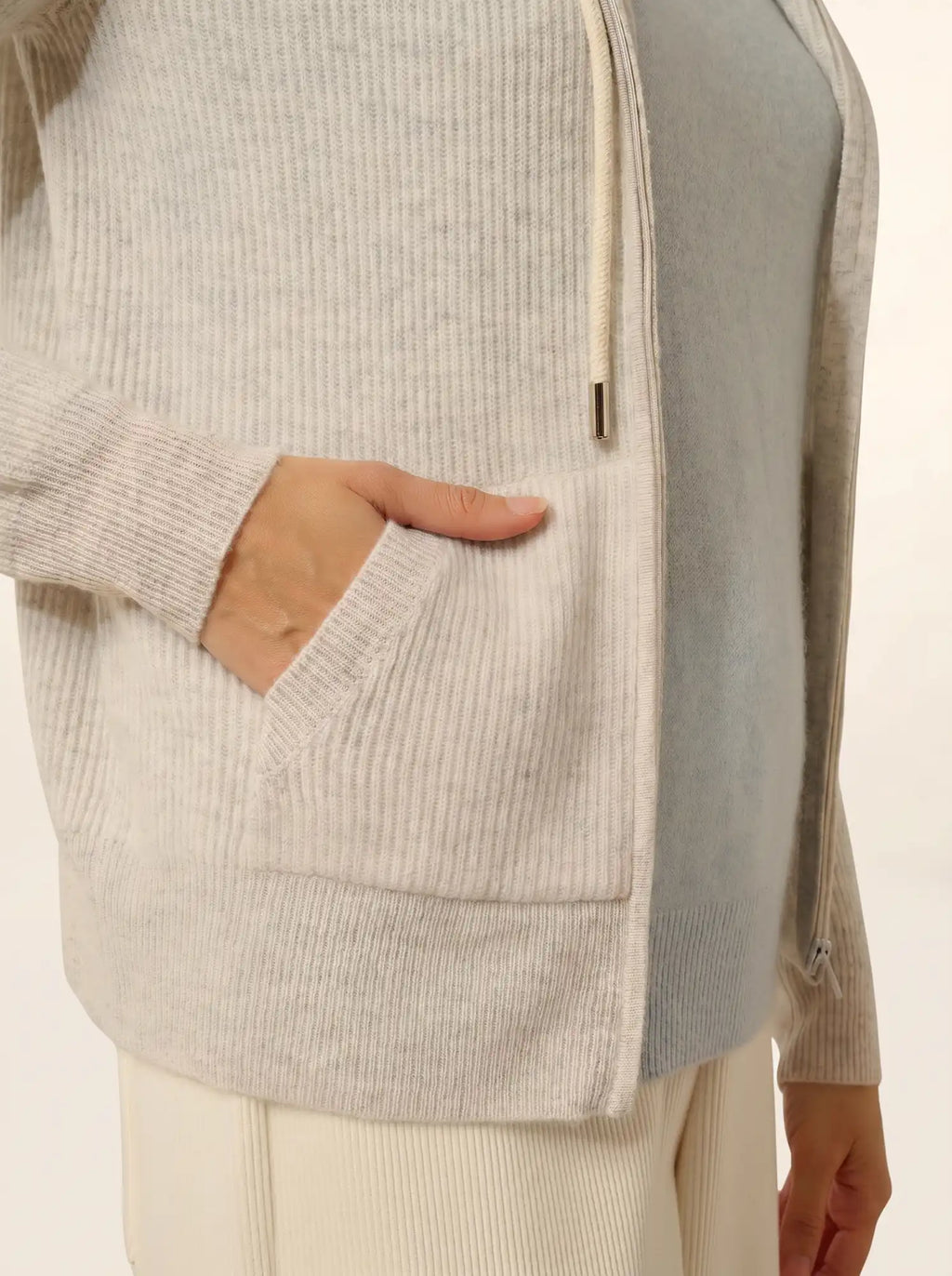 JIJISUN Vest Zipped Hooded Heather Pearl Grey
