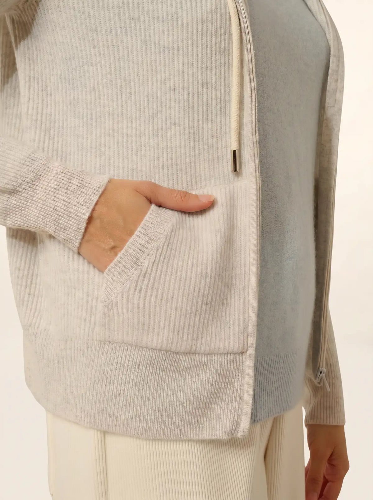 JIJISUN Vest Zipped Hooded Heather Pearl Grey
