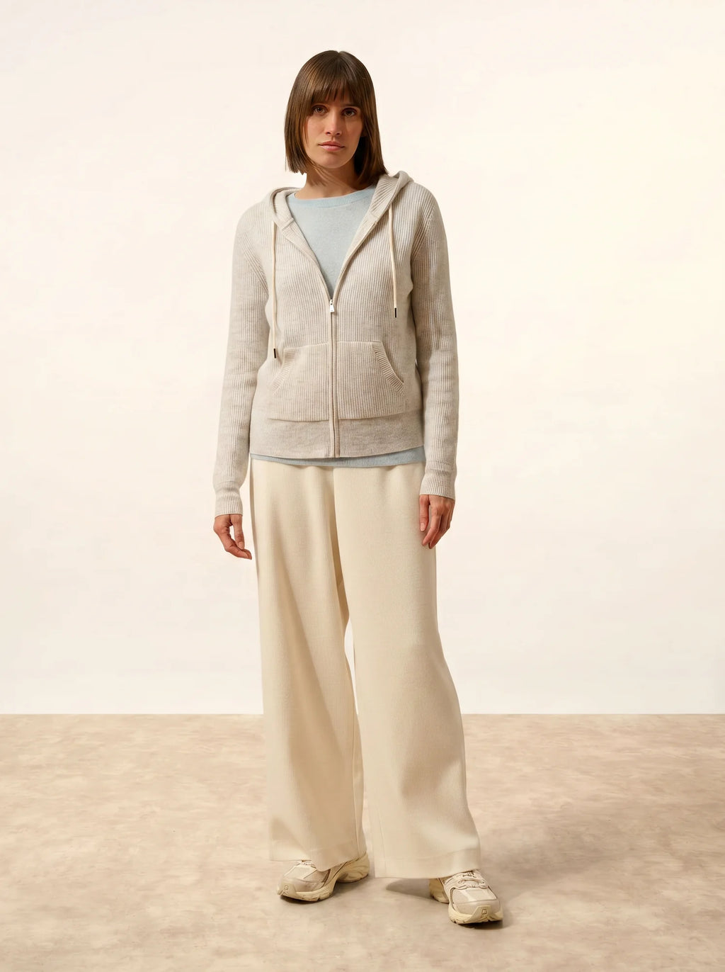 JIJISUN Vest Zipped Hooded Heather Pearl Grey