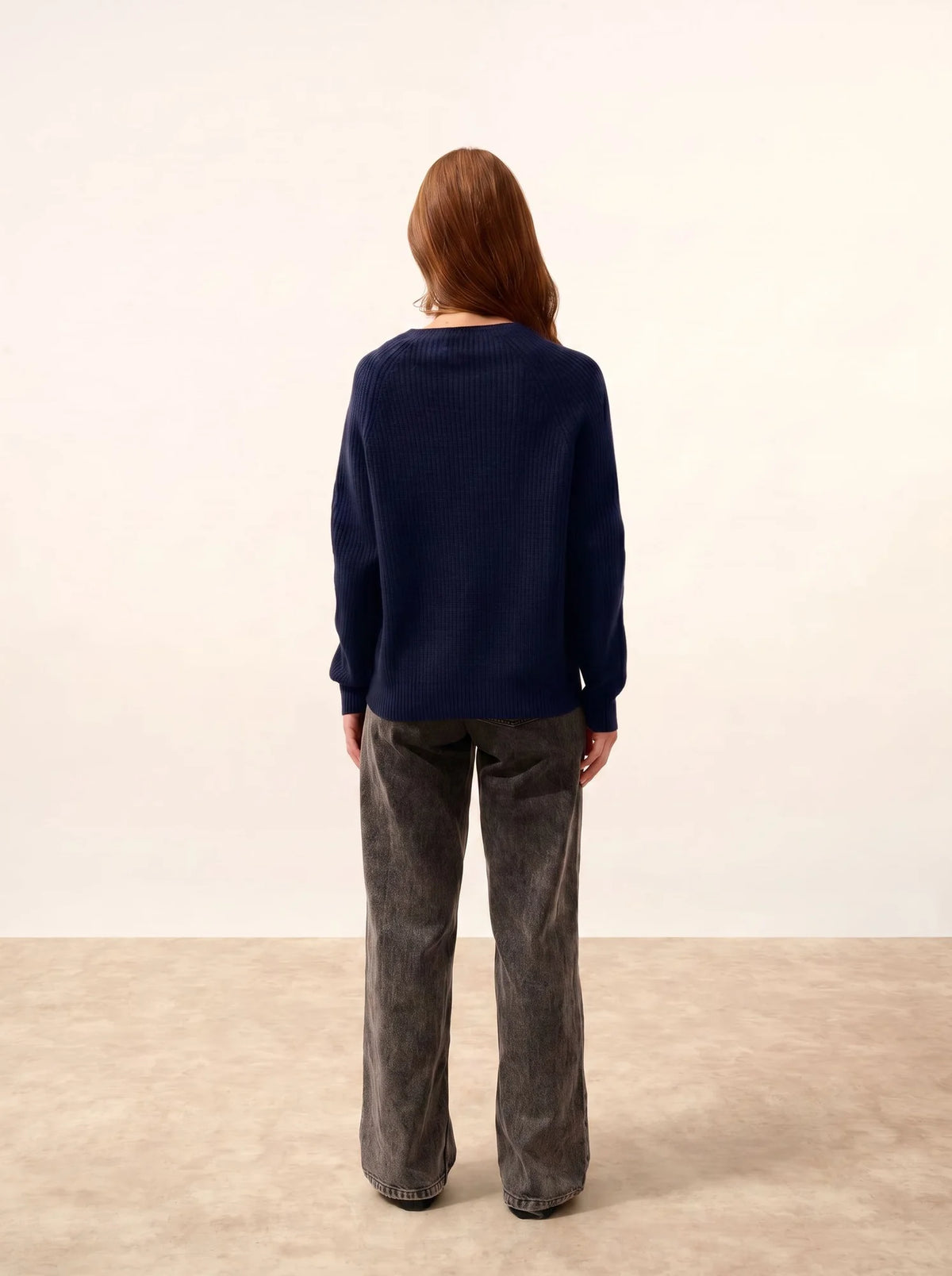 FRIO Pull Col Rond 4 Fils Bleu Marine
