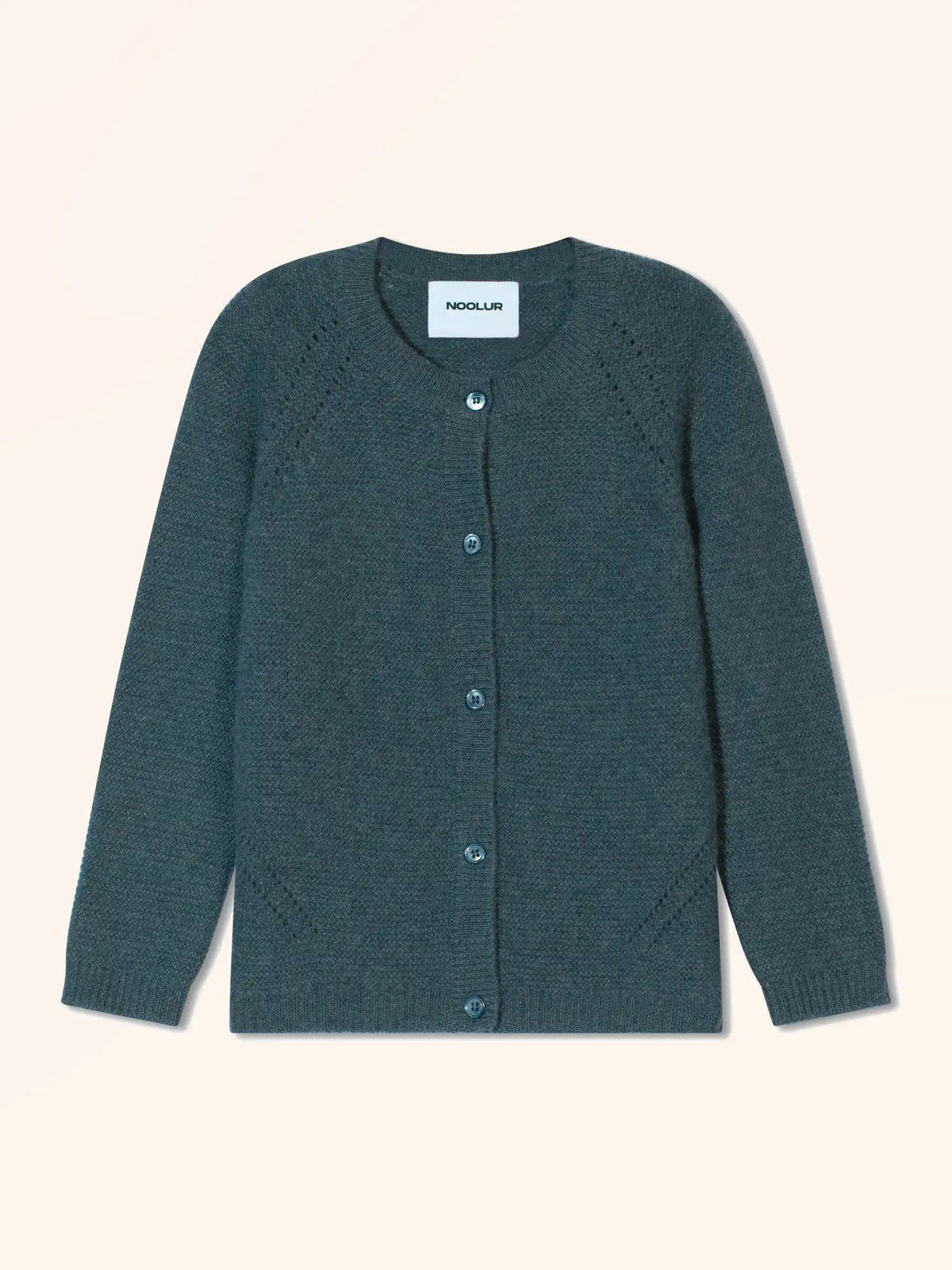 ELYAR Cardigan Crew Neck 4 Ply Heather Teal Green
