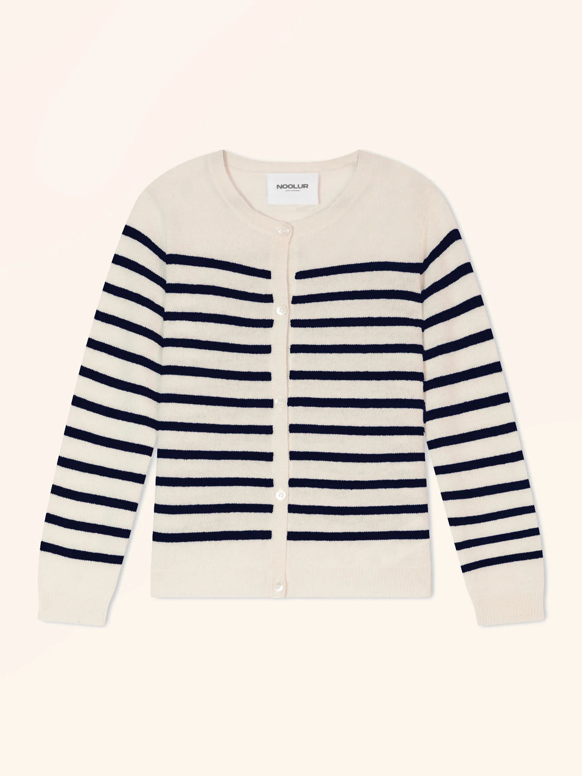 NORVETH Cardigan Crew Neck Ivory and Navy