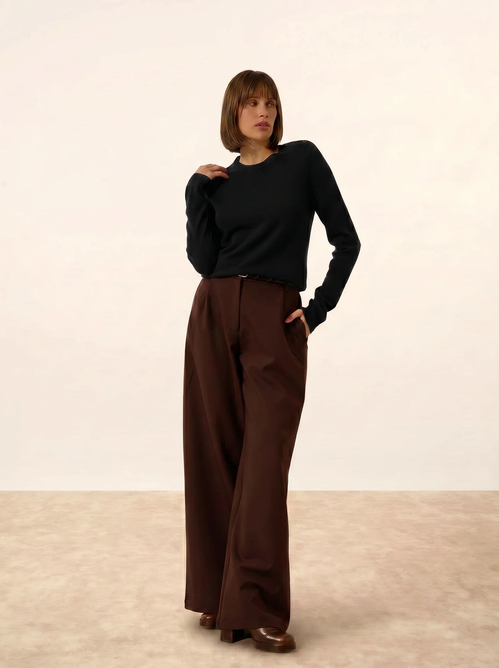 ORELIEN Pull Col Rond Marin Noir