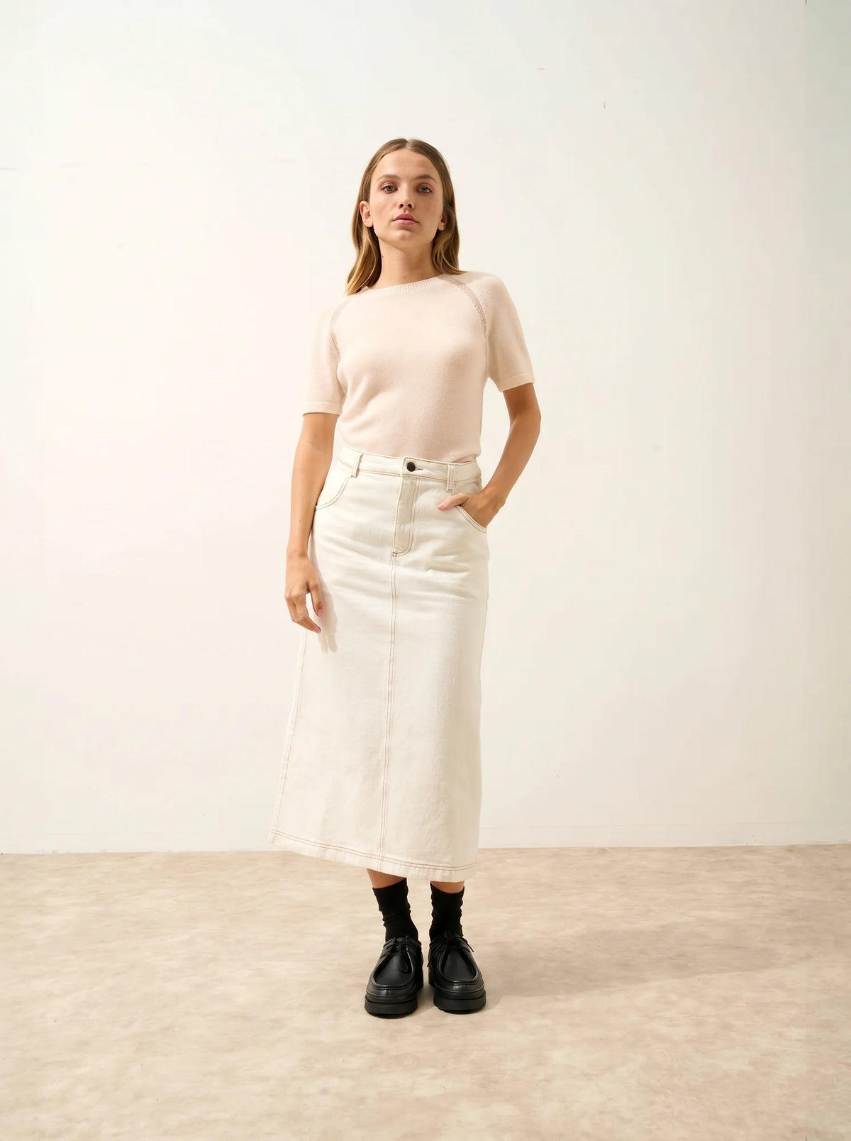 LAÏSA T-Shirt Col Rond Beige Chiné