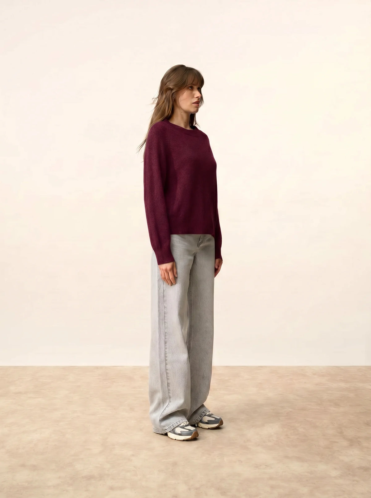 JON Pull Col Rond 4 Fils Bordeaux