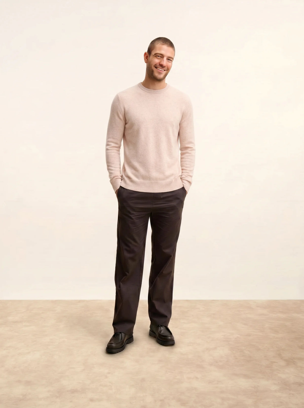 HOWARD Pull Col Rond Beige Chiné