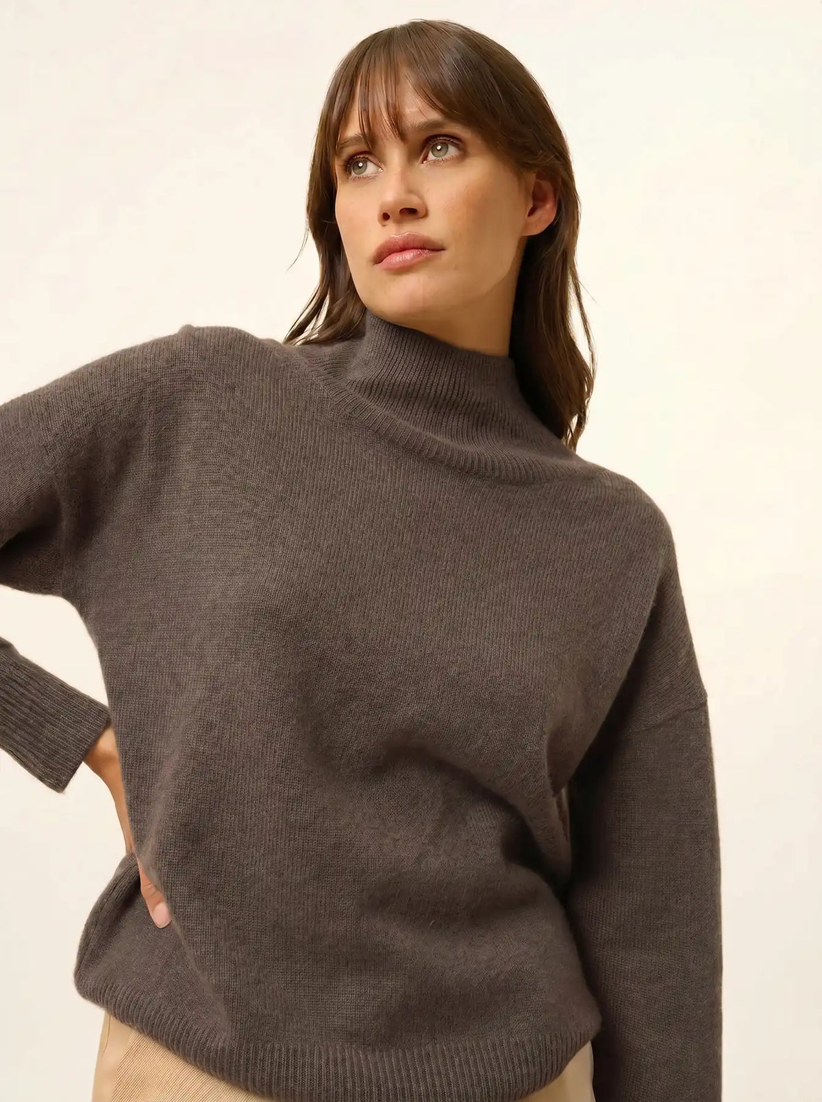 ROMY Pull Col Montant 4 Fils Taupe Chiné