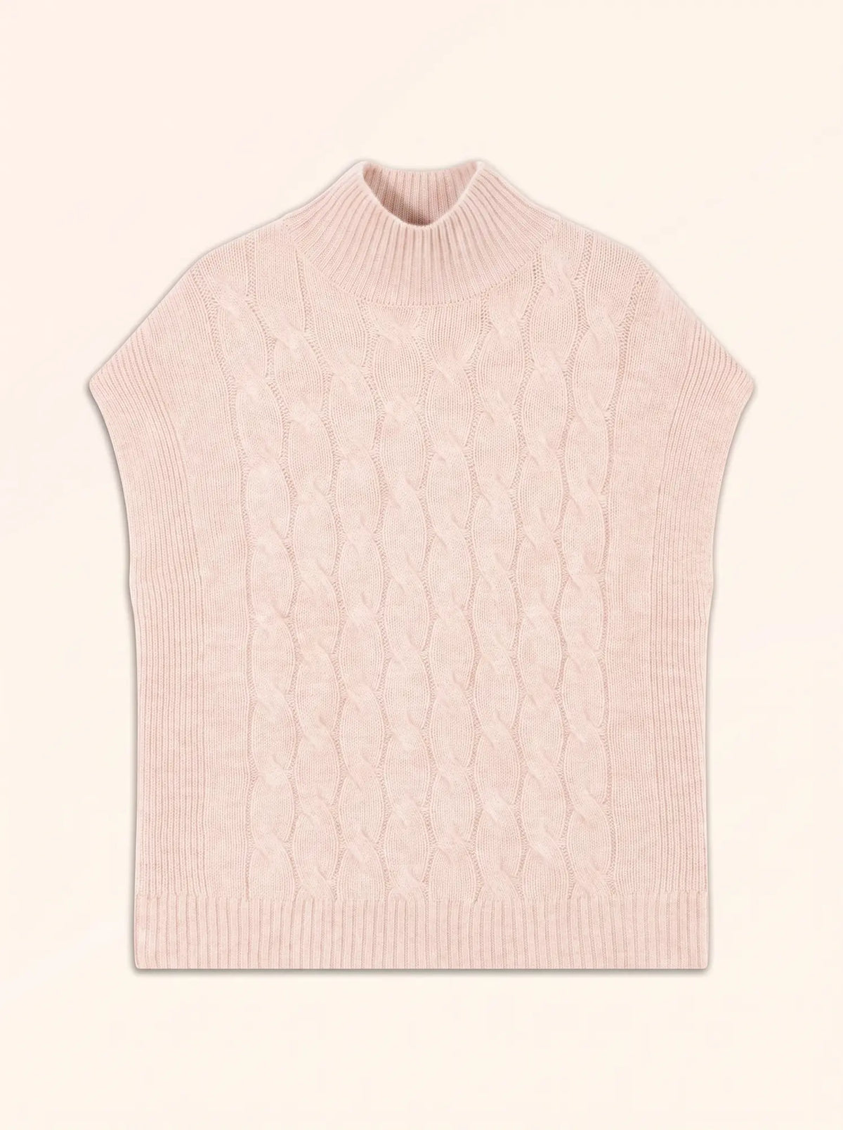 DONNA Pull Col Roulé sans Manches 4 Fils Beige Chiné