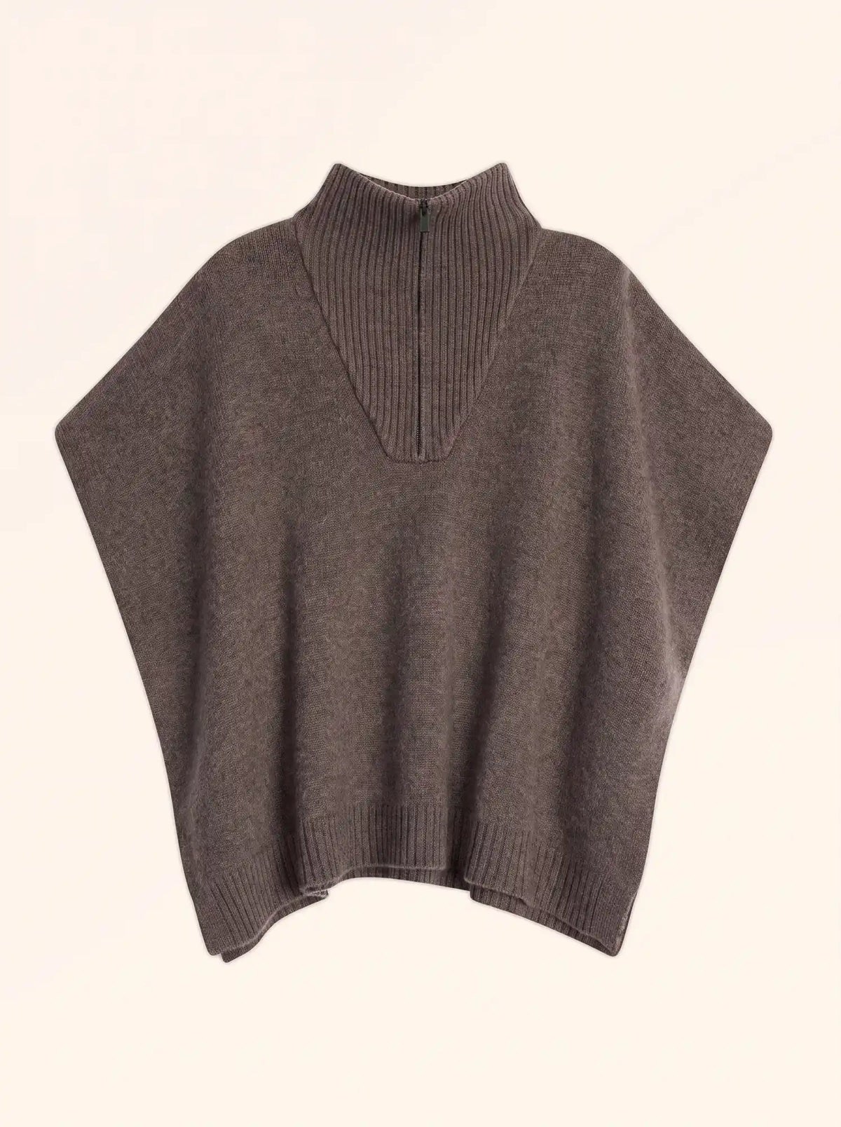 VIVIENNE Poncho Col Camionneur 4 Fils Taupe Chiné