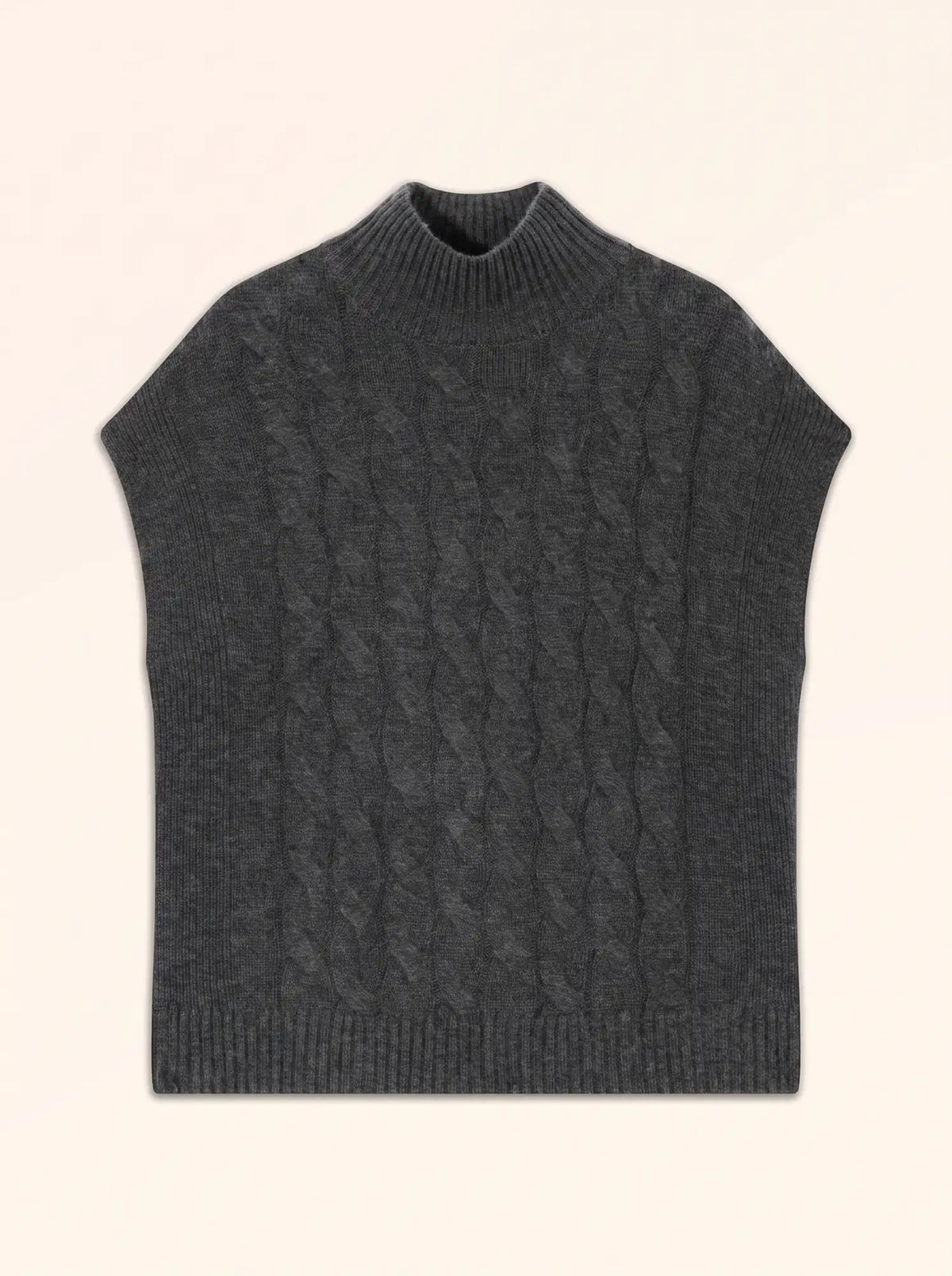 DONNA Pull Col Roulé sans Manches 4 Fils Anthracite Chiné